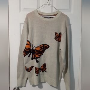 PacSun Beige Sweater with Orange Butterfly Design